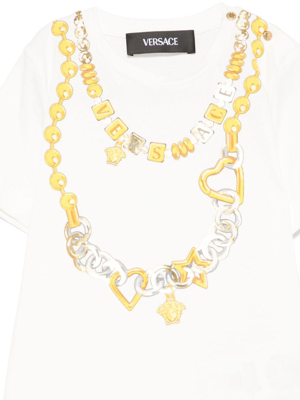 T-shirt per neonata Versace Kids bianco con stampa logo oro 10185701A13238 2W070 VERSACE KIDS 