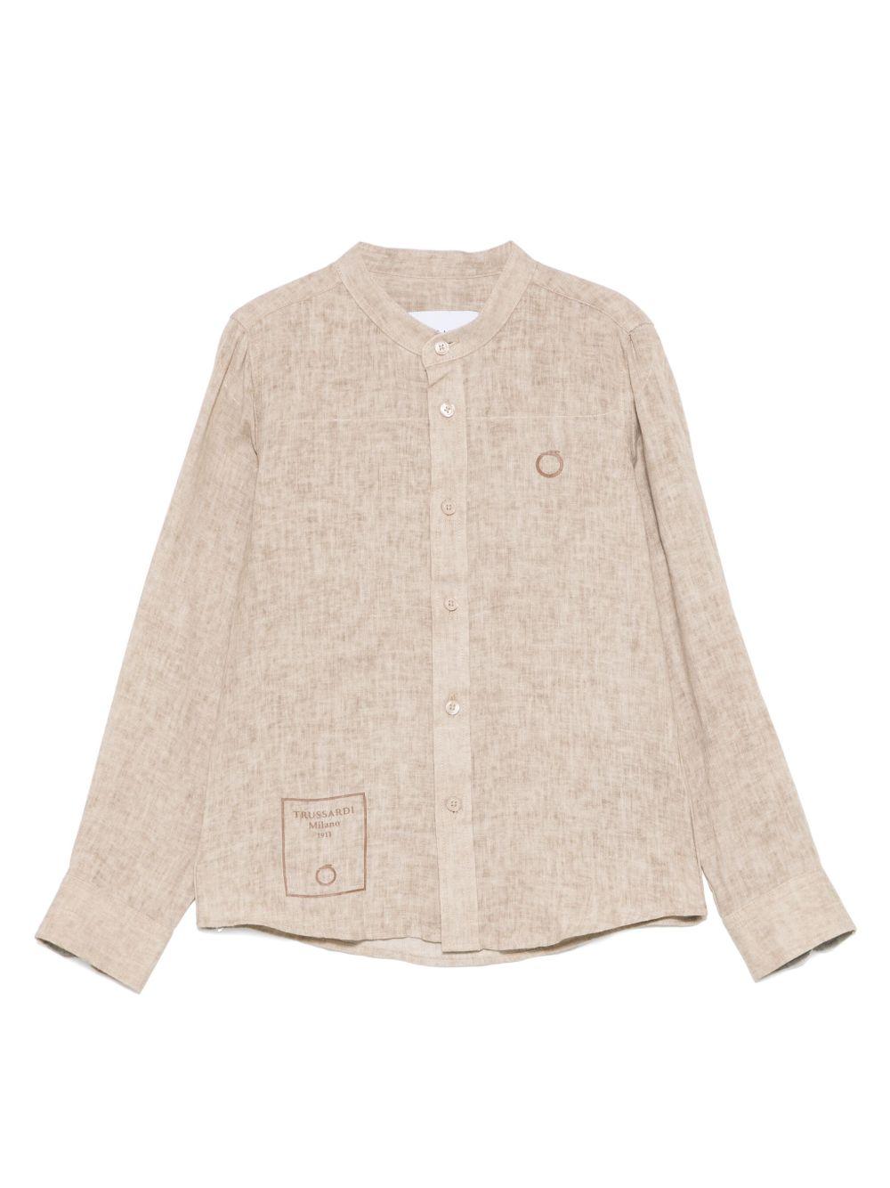 Camicia per bambino Trussardi Junior beige con stampa sul fondo e falsatura frontale con abbottonatura TBP25103CA BEIGE MOICA TRUSSARDI JUNIOR 