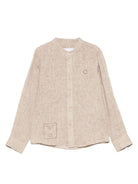 Camicia per bambino Trussardi Junior beige con stampa sul fondo e falsatura frontale con abbottonatura TBP25103CA BEIGE MOICA TRUSSARDI JUNIOR 