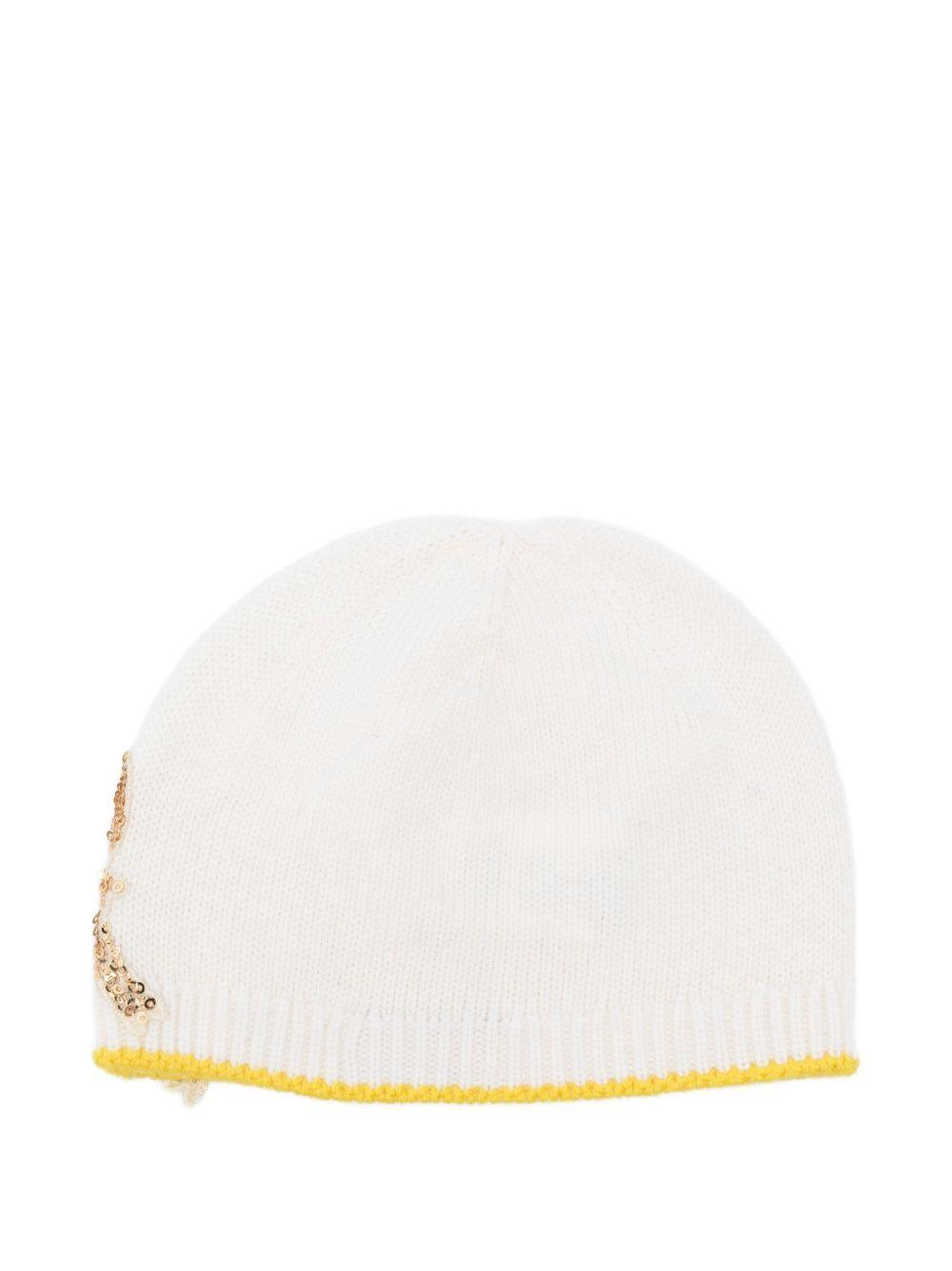 Berretto per neonata Gensami Kids bianco con finiture gialle CAP-FIOC-WE OFF WHITE GENSAMI 