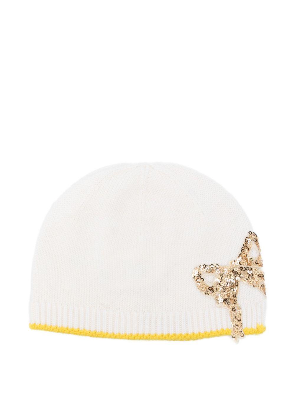 Berretto per neonata Gensami Kids bianco con finiture gialle CAP-FIOC-WE OFF WHITE GENSAMI 