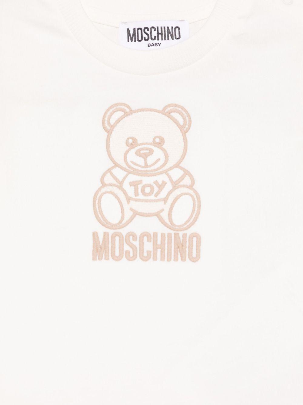 T-shirt Teddy Bear per neonato Moschino Kids bianco con ricamo frontale MPM047LAA23 10063 MOSCHINO KIDS 