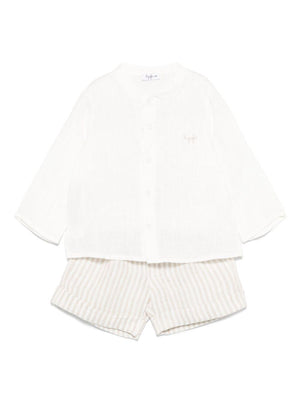 The Owl White Linen Baby Boy's Shorts Set