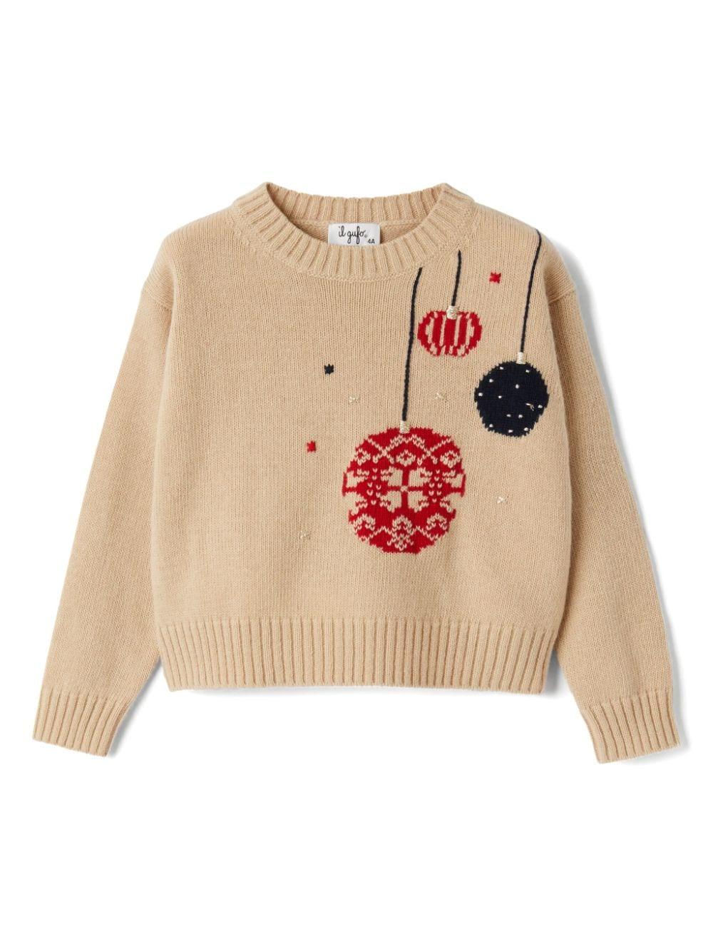 Maglione per bambina Il Gufo beige con motivo a intarsi A24MA456EM220 1249 IL GUFO 