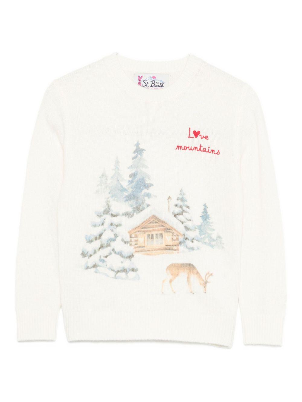 Maglione per bambina MC2 Saint Barth Kids bianco con stampa grafica PRC0015 00372I MC2 ST. BARTH KIDS 