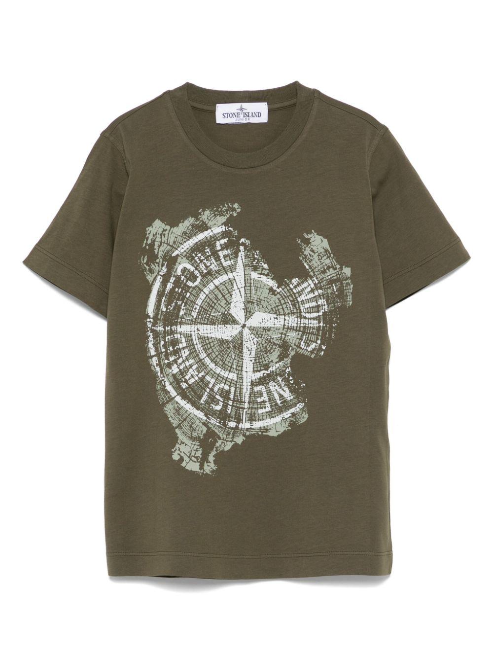 T-shirt con stampa per bambino Stone Island Junior verde con girocollo K1S162100010S0128 V0054 STONE ISLAND JUNIOR 