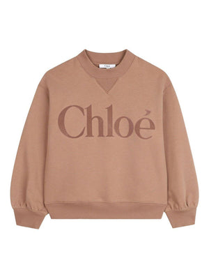 Felpa per bambina Chloé Kids beige con stampa logo