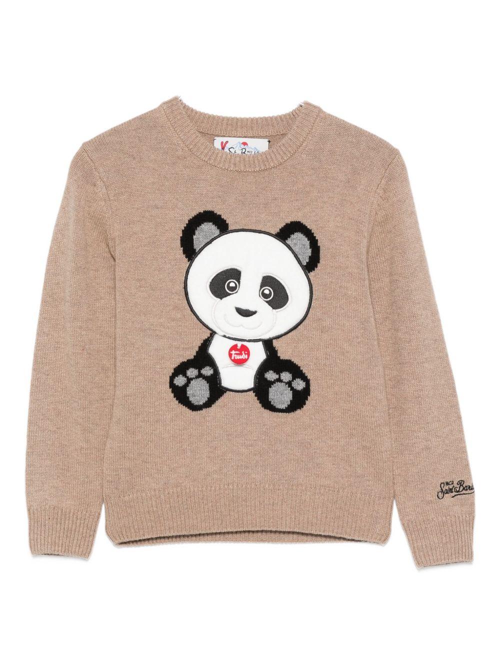 Maglione per bambino MC2 Saint Barth Kids x Trudi beige con ricamo Panda sul davanti DOU0001 00078I MC2 ST. BARTH KIDS 