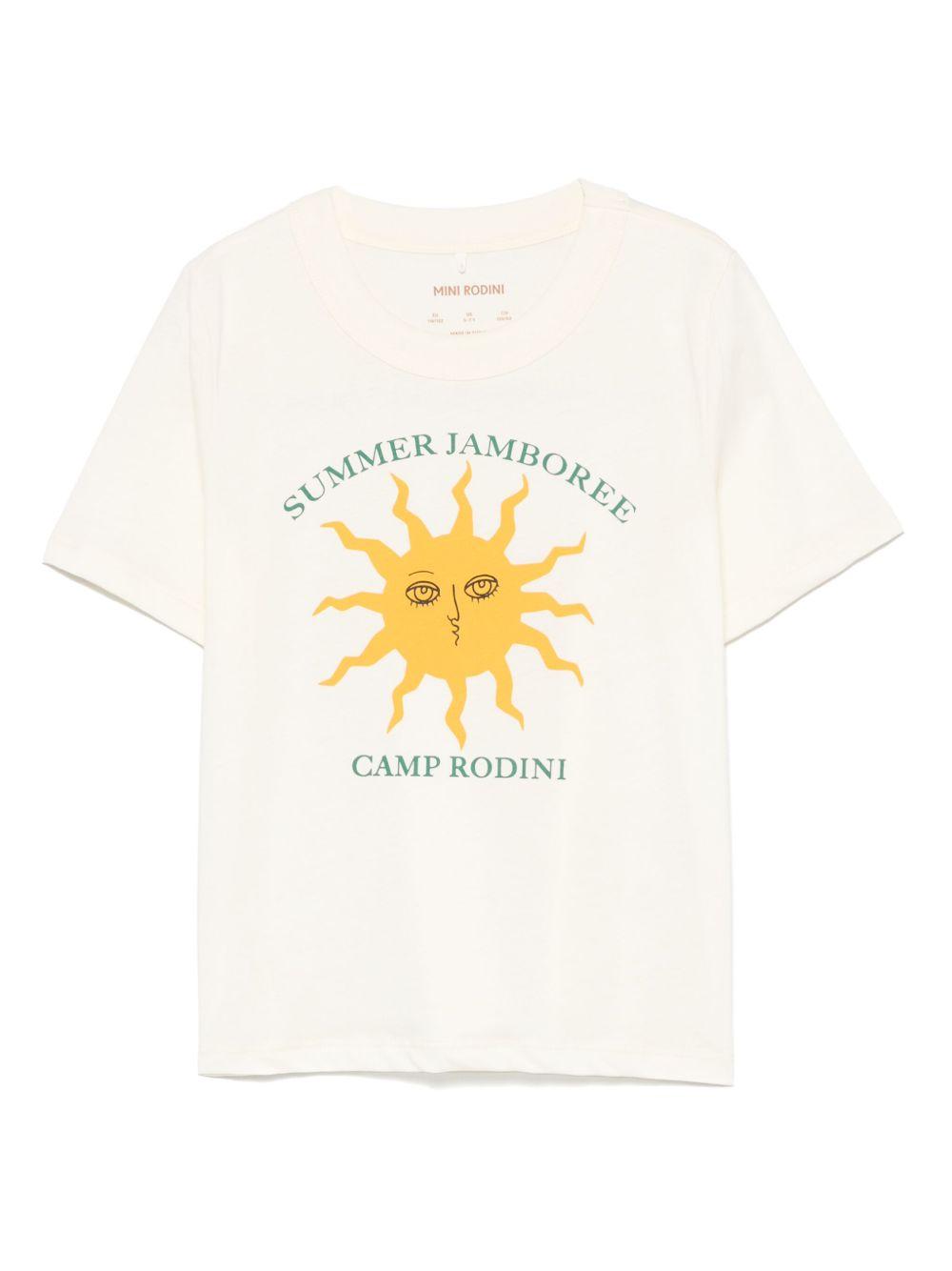 T-shirt per bambina Mini Rodini beige con stampa sole 2562011011 OFF-WHITE MINI RODINI 