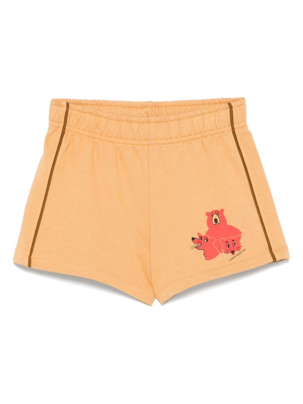 Shorts per bambina Mini Rodini beige con stampa grafica sul davanti 2563010013 BEIGE MINI RODINI 