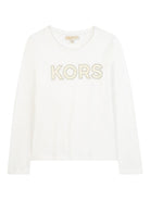 T-shirt per bambina Michael Kors Kids bianca con logo sul davanti R30491 117 MICHAEL KORS KIDS 
