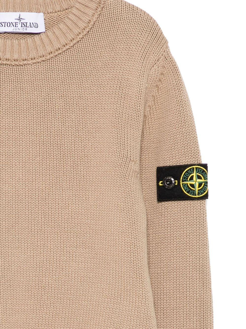 Maglione per bambino Stone Island Junior beige con applicazione con logo K2S165100019S01A2 V0095 STONE ISLAND JUNIOR 