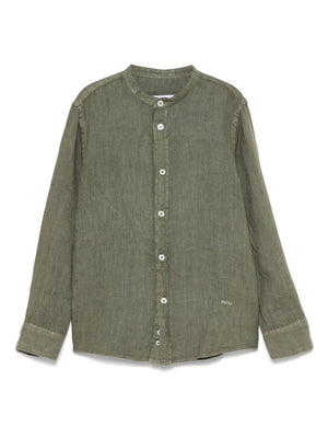 Camicia in lino per bambino Paolo Pecora Kids verde con logo ricamato