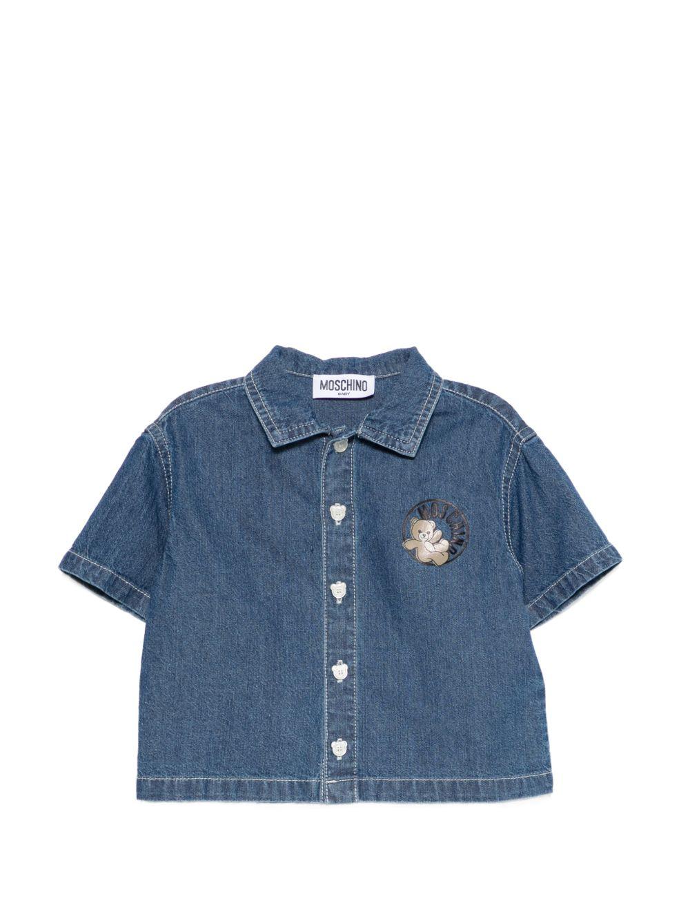 Camicia per neonato Moschino Kids denim con logo sul davanti MUC01KL0E45 40188 MOSCHINO KIDS 