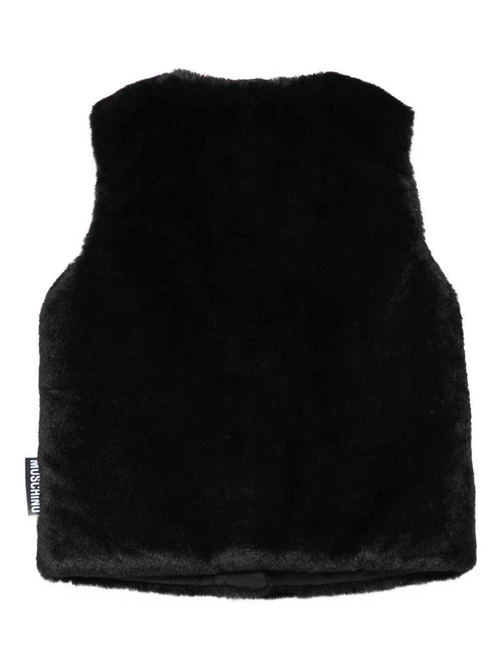 Gilet per bambina Moschino Kids nero con orsetto ricamato Teddy Bear HDS052LIA02 60100 MOSCHINO KIDS 