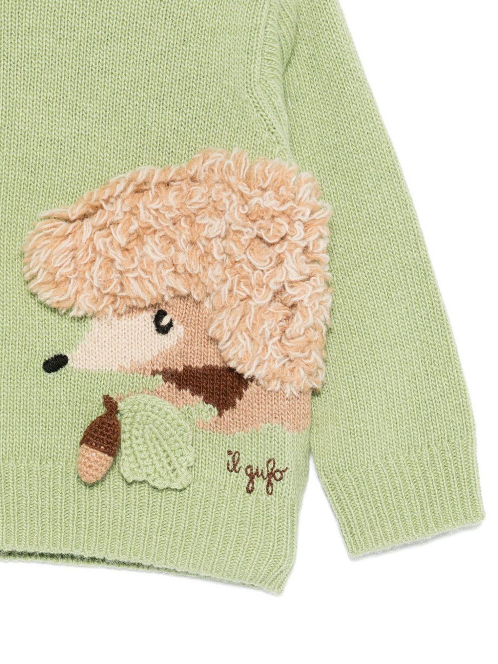 Maglione per neonati Il Gufo verde con applicazione riccio sul fianco A25GMA0021EM220 517 IL GUFO 