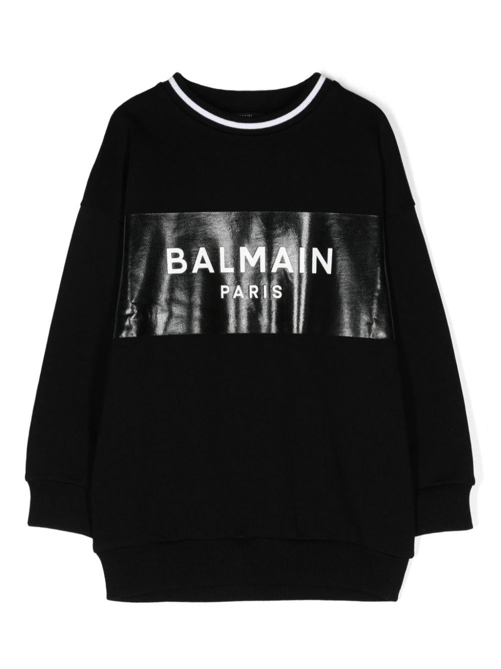 Felpa con stampa per bambino Balmain Kids nero con rifinitura a coste BV4Q80 Z0081 930BC BALMAIN KIDS 
