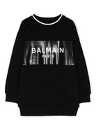 Felpa con stampa per bambino Balmain Kids nero con rifinitura a coste BV4Q80 Z0081 930BC BALMAIN KIDS 