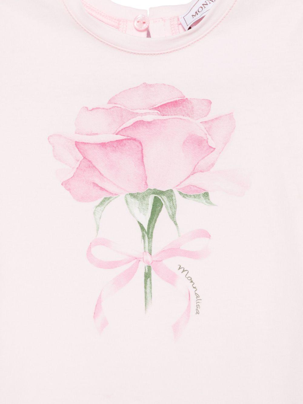 T-shirt per neonata Monnalisa rosa con stampa con rose sul davanti 39E602 5015 0090 MONNALISA 