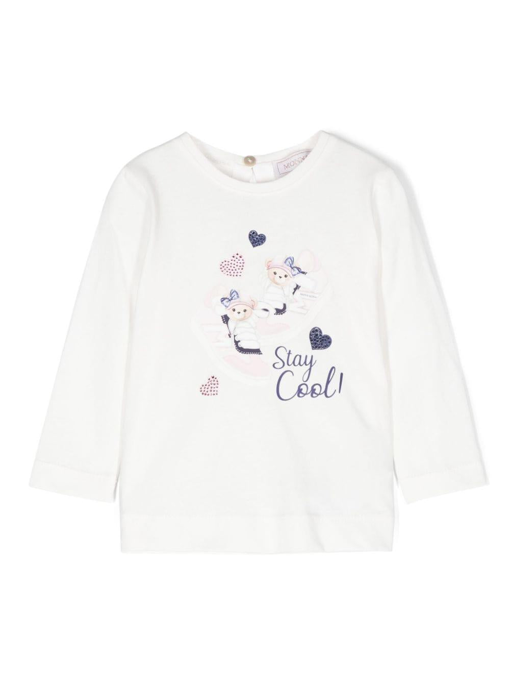 T-shirt con stampa grafica per neonata Monnalisa bianco con stampa con slogan 39D614 4007 0001 MONNALISA 