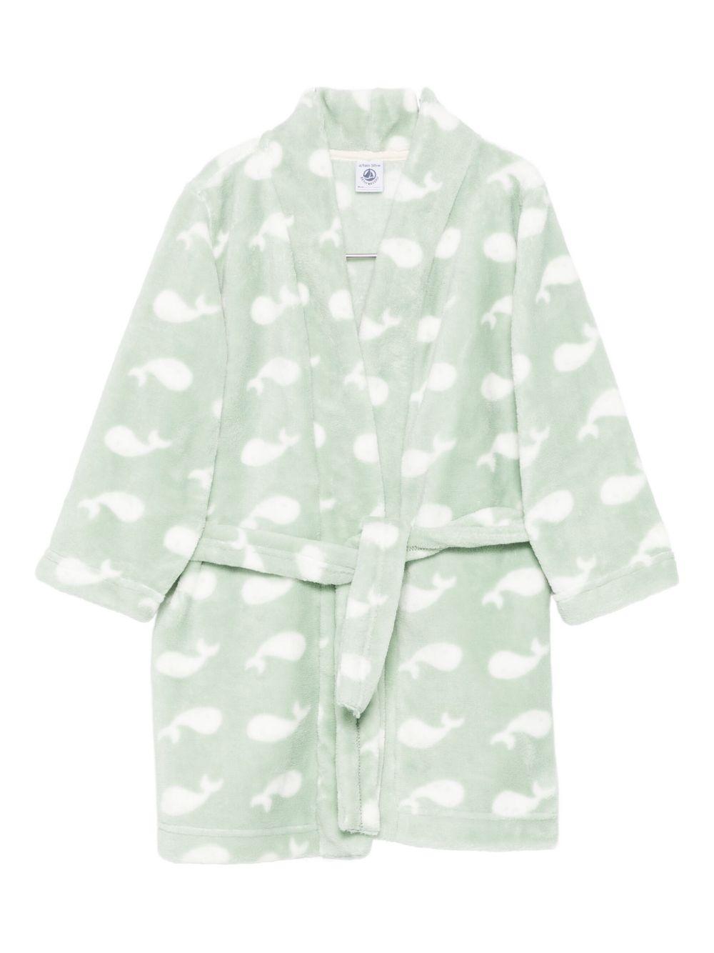 Accappatoio per bambina Petit Bateau verde con motivo a balene A0DS6 01 PETIT BATEAU 