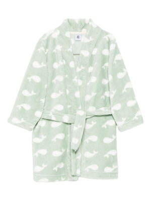 Petit Bateau green bathrobe for girls with whale motif