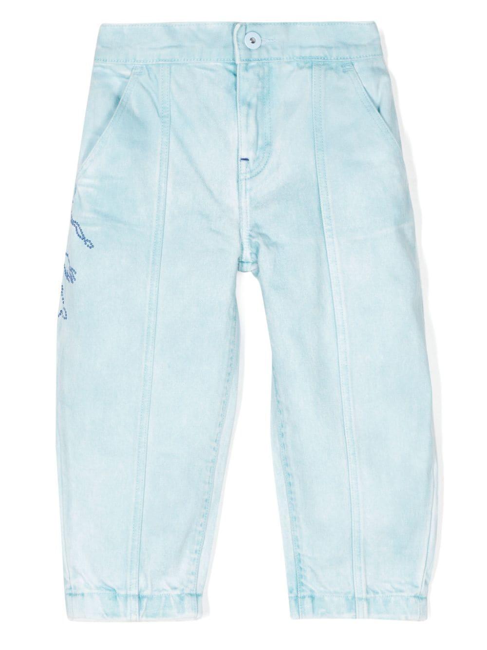 Jeans con motivo cavaliere equestre per bambina Burberry Kids azzurro con vita elasticizzata sul retro 8092401 A3326 BURBERRY KIDS 