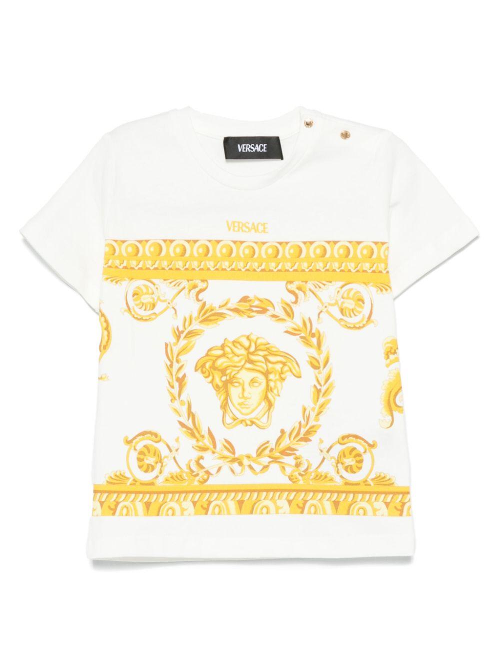 T-shirt per neonato Versace Kids Garland Medusa bianco con stampa 10185701A13183 2W110 VERSACE KIDS 