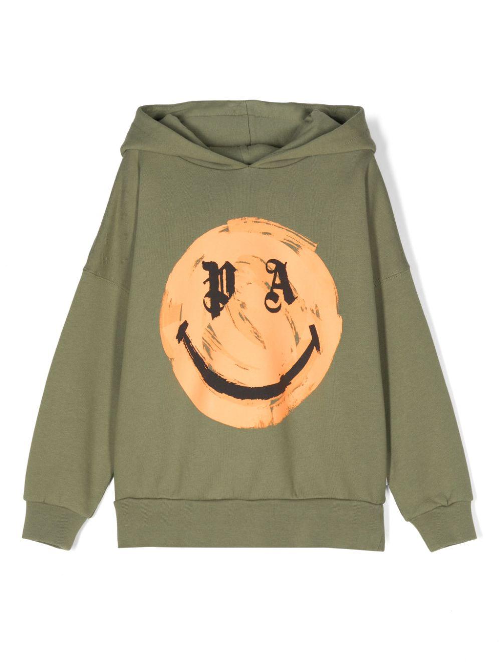 Felpa con stampa x Smiley per bambino Palm Angels Kids verde con trama jersey PBBB013F24FLE001 5620 PALM ANGELS KIDS 