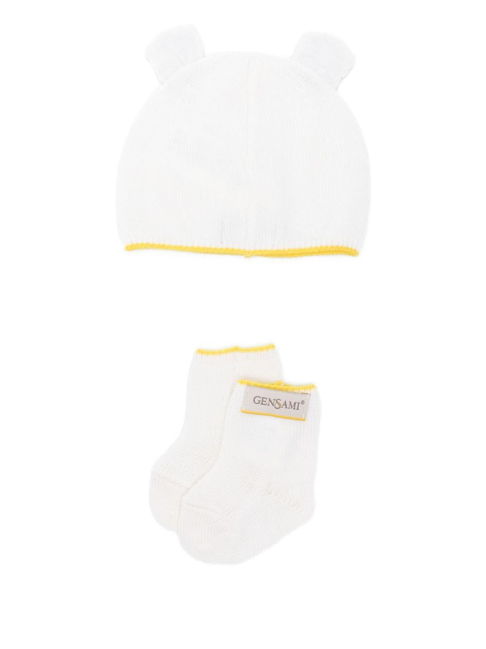 Berretto e calzini per neonati Gensami Kids bianco con bordo a contrasto (2 pezzi) SET-ALP-WE WHITE-BLUE GENSAMI 