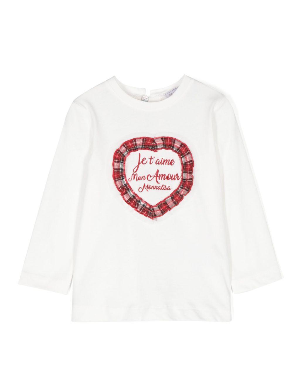 T-shirt con applicazione per neonata Monnalisa bianca con applicazione sul cuore 39D621 4003 0001 MONNALISA 