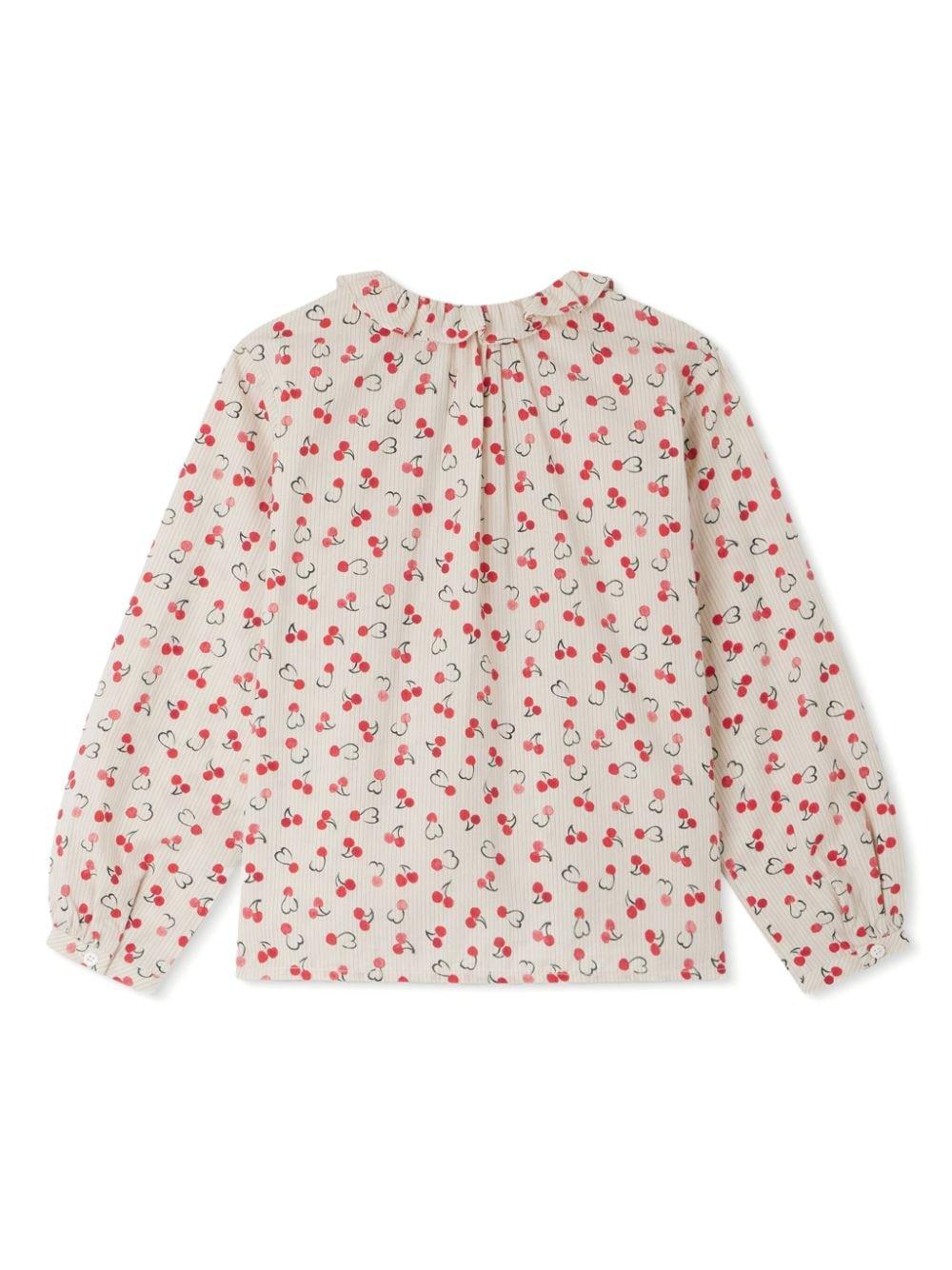 Blusa per bambina Bonpoint Gentile beige con stampa ciliegie W04GBLW00015 627 BONPOINT 