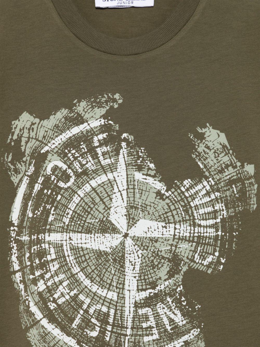 T-shirt con stampa per bambino Stone Island Junior verde con girocollo K1S162100010S0128 V0054 STONE ISLAND JUNIOR 