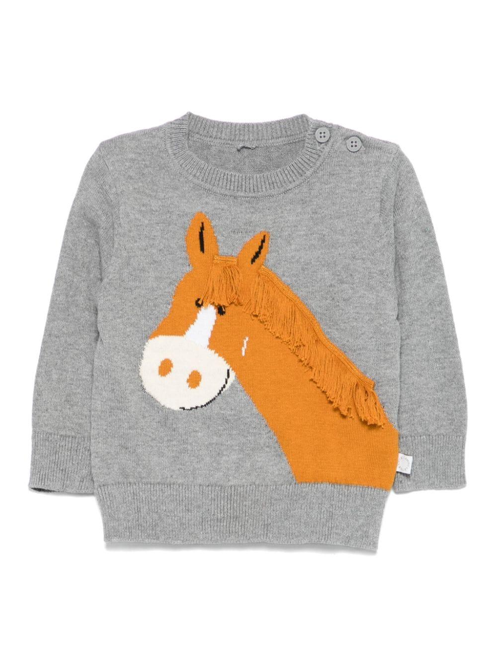 Maglione per neonato Stella McCartney Kids grigio con ricamo cavallo TV9540 Z1528 807 STELLA McCARTNEY KIDS 