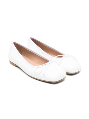 Eli1957 white leather ballerinas for girls with leather insole and logo and square toe