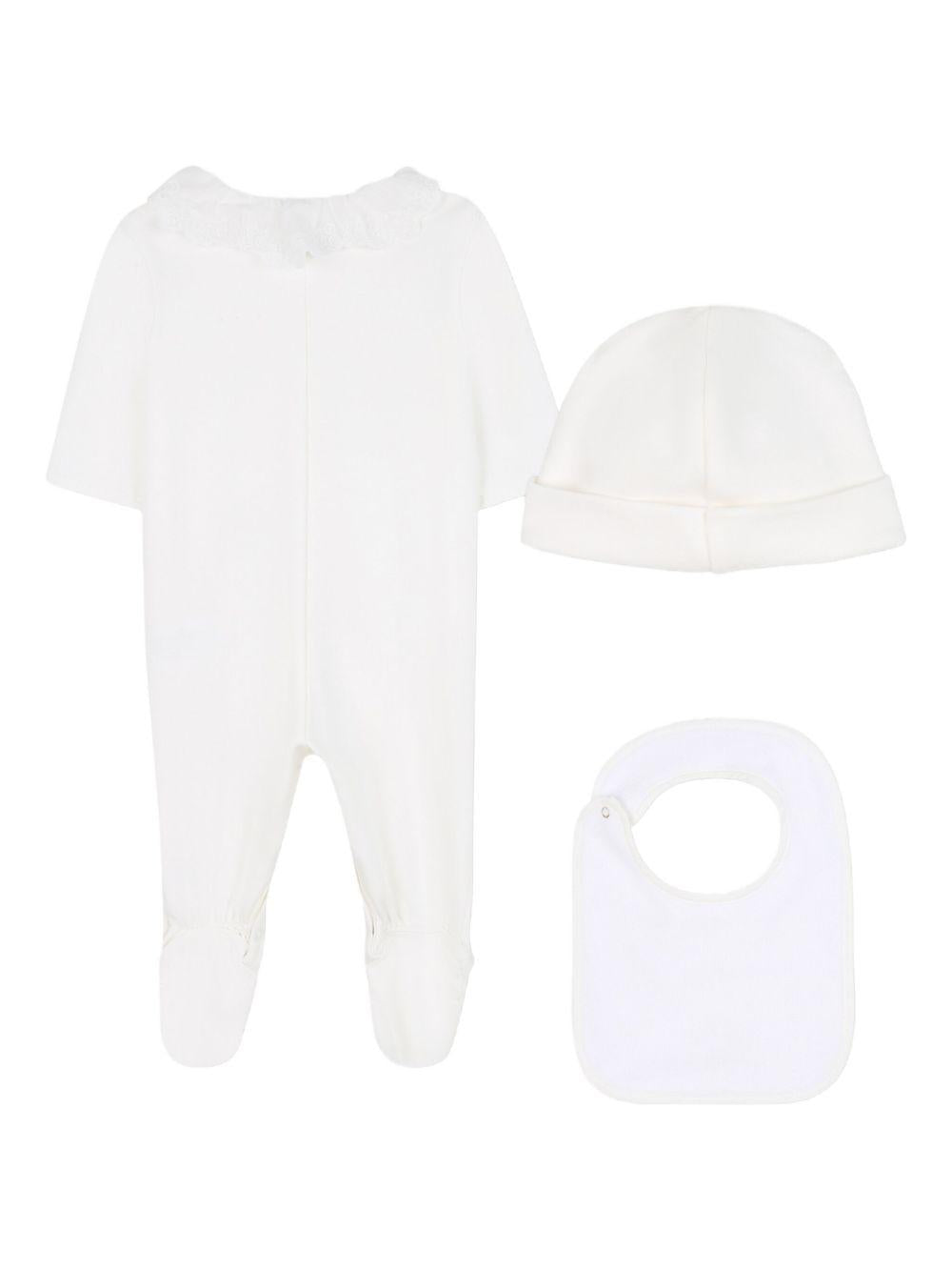 Set tutina cappello e berretto per neonata Chloé Kids bianco con cuciture tono su tono C20776 117 CHLOE' KIDS 
