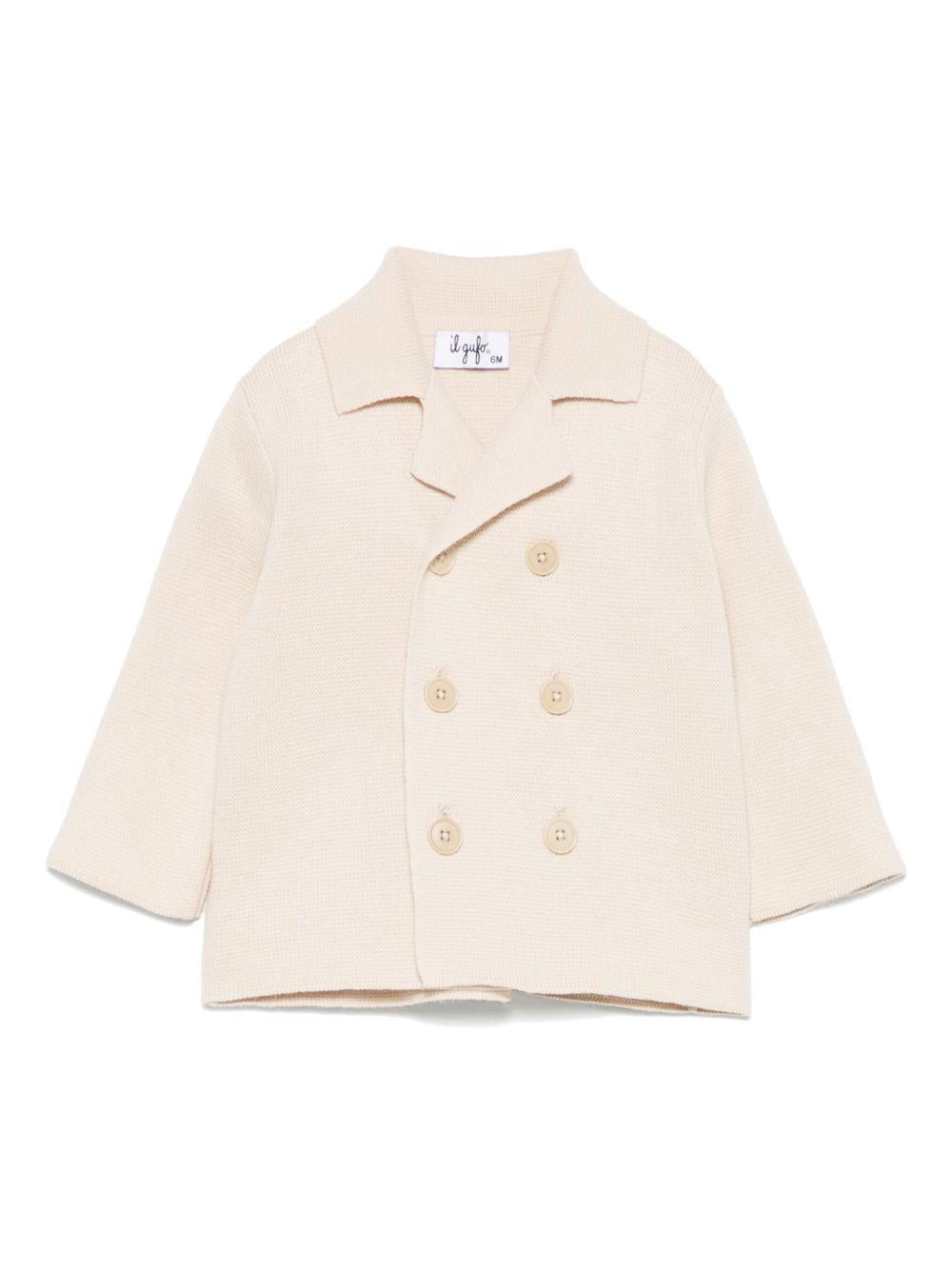 Cardigan per neonato Il Gufo beige con chiusura doppiopetto in cotone P25GF402EM109 121 IL GUFO 