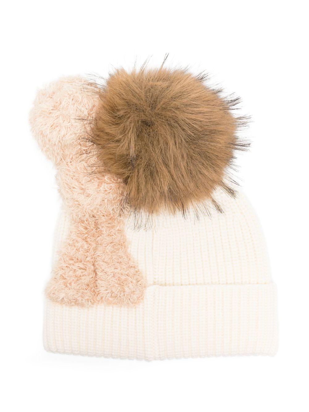 Berretto per bambina Monnalisa écru con grande pompon 19F005 6063 0001 MONNALISA 