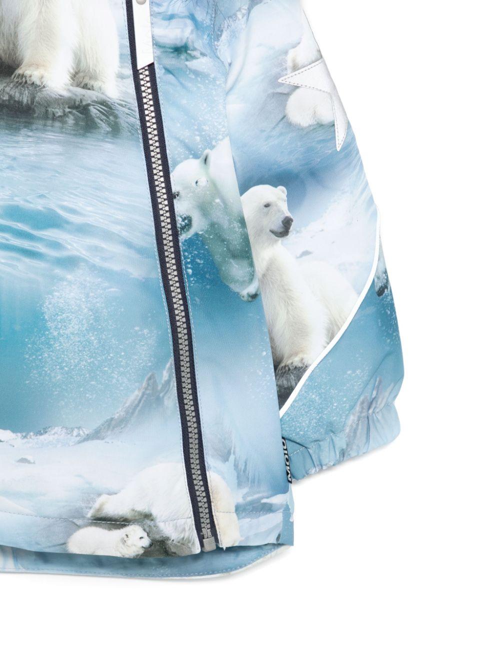 Giubbino per neonato Molo Hopla azzurro in pelliccia con stampa Polar Bear 5W24M318NB 9111 MOLO 