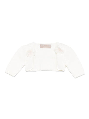 La Stupenderia white cotton cardigan for newborns with ribbed cuffs