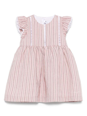 Pink Il Gufo baby girl dress with vertical stripes