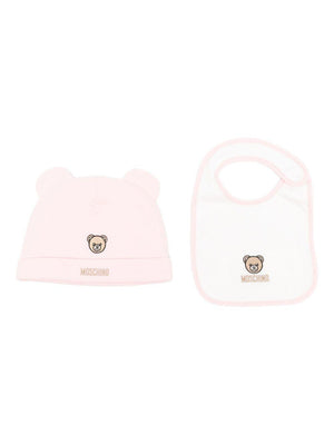 Set berretto e bavaglino per neonata Moschino Kids rosa con motivo Teddy Bear
