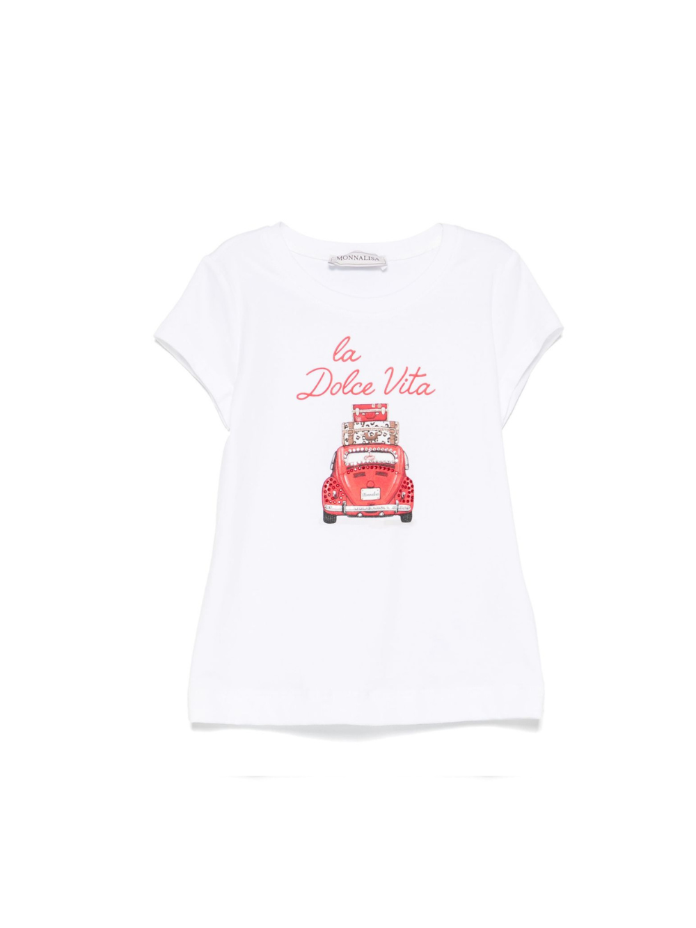 T-shirt per bambina Monnalisa bianco con stampa grafica e decorazione strass 11E626 5202 0099 MONNALISA 
