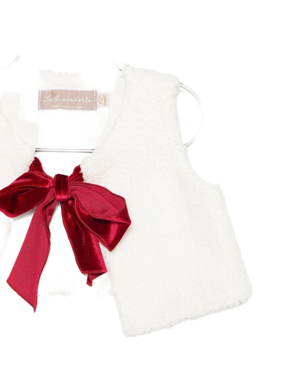 Gilet per neonata La Stupenderia bianco con dettaglio fiocco rosso 1TCGL22 W20 LA STUPENDERIA 