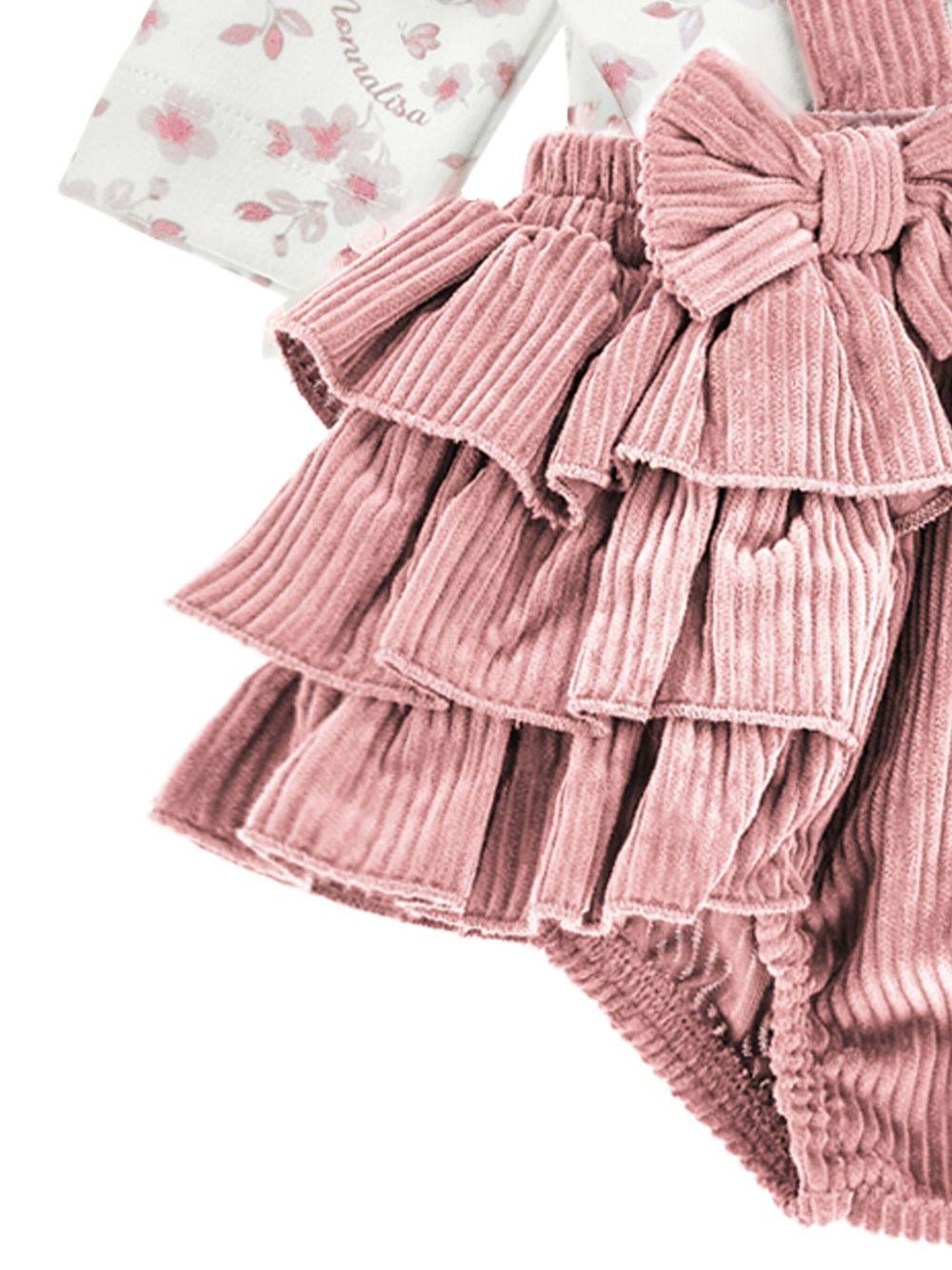 Set t-shirt shorts e fascia per neonata Monnalisa rosa con cinturini con bottone 35F507 6008 0191 MONNALISA 