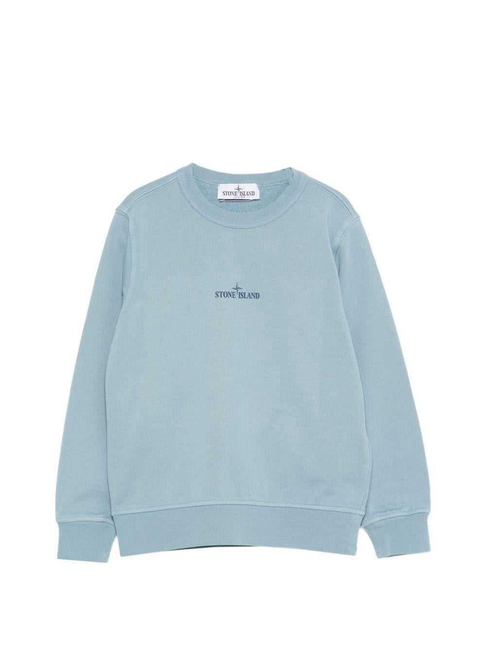 Felpa per bambino Stone Island Junior azzurro con stampa logo L1S166100018S0370 V004A STONE ISLAND JUNIOR 