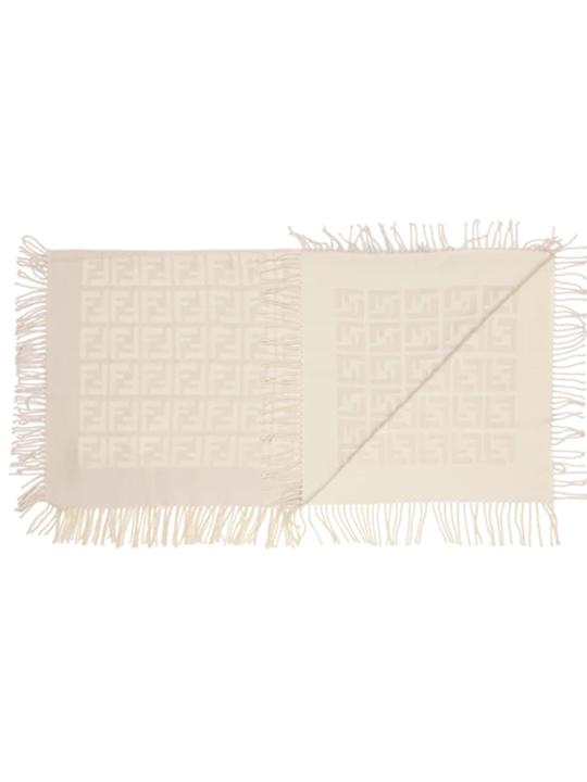 Copertina con monogramma per neonato Fendi Kids beige con bordi con frange BUJ222 AKJL F0UQ1 FENDI KIDS 