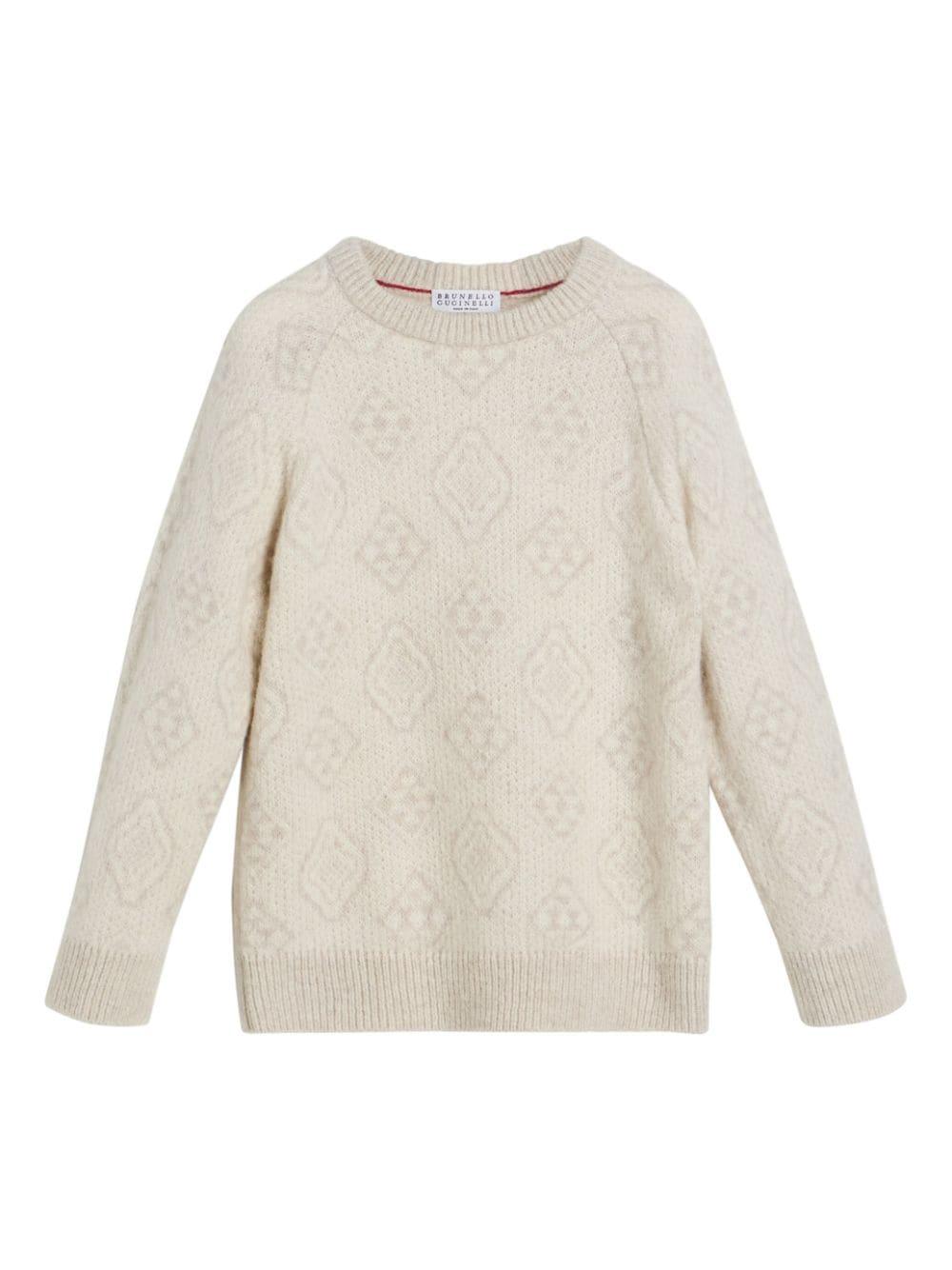 Maglione lavorato a maglia per bambino Brunello Cucinelli Kids bianco con intarsio fantasia BSOM74200 CDG31 BRUNELLO CUCINELLI KIDS 