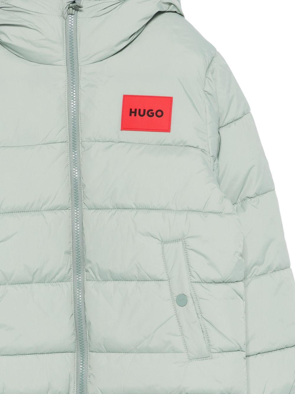 Impermeabile per bambino Hugo Kids verde con cappuccio e logo - Rubino Kids