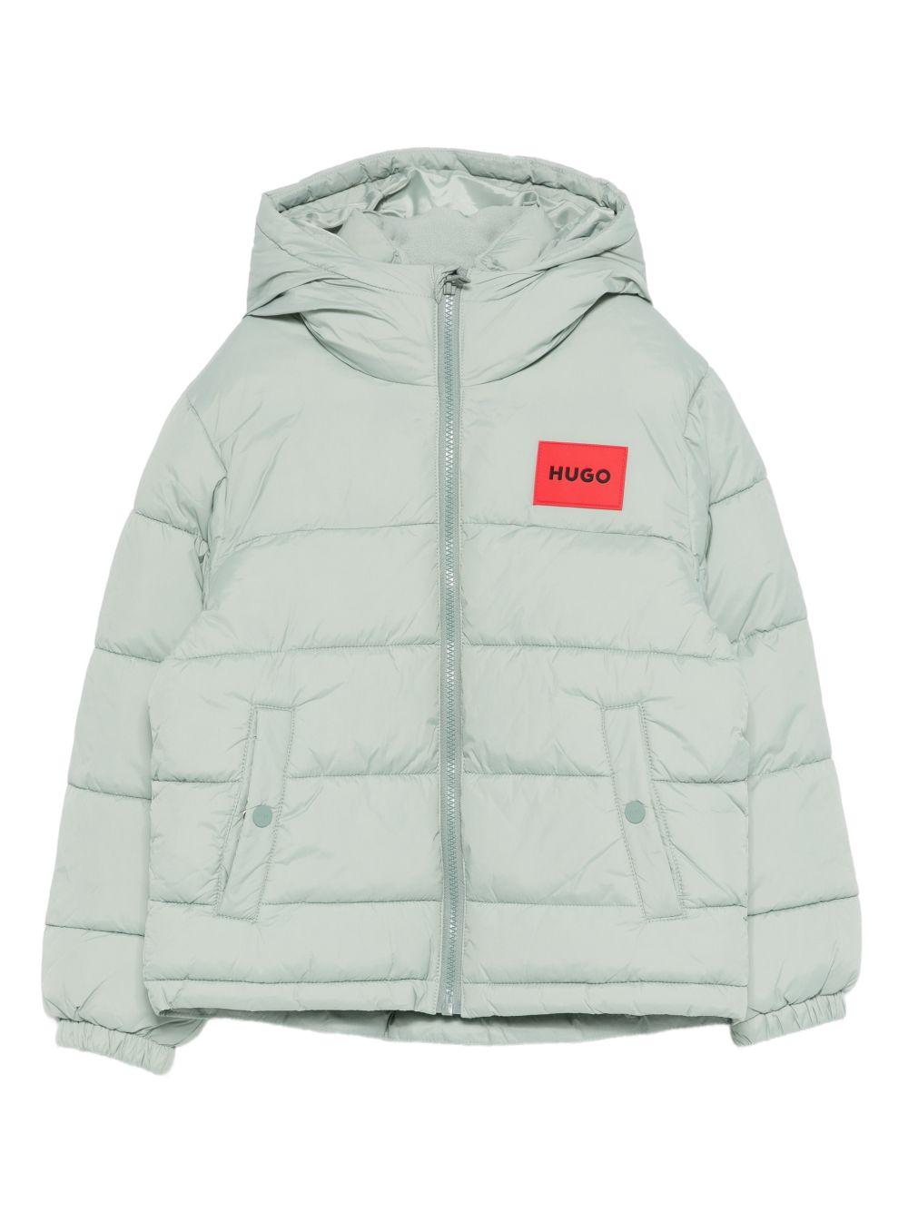 Impermeabile per bambino Hugo Kids verde con cappuccio e logo - Rubino Kids